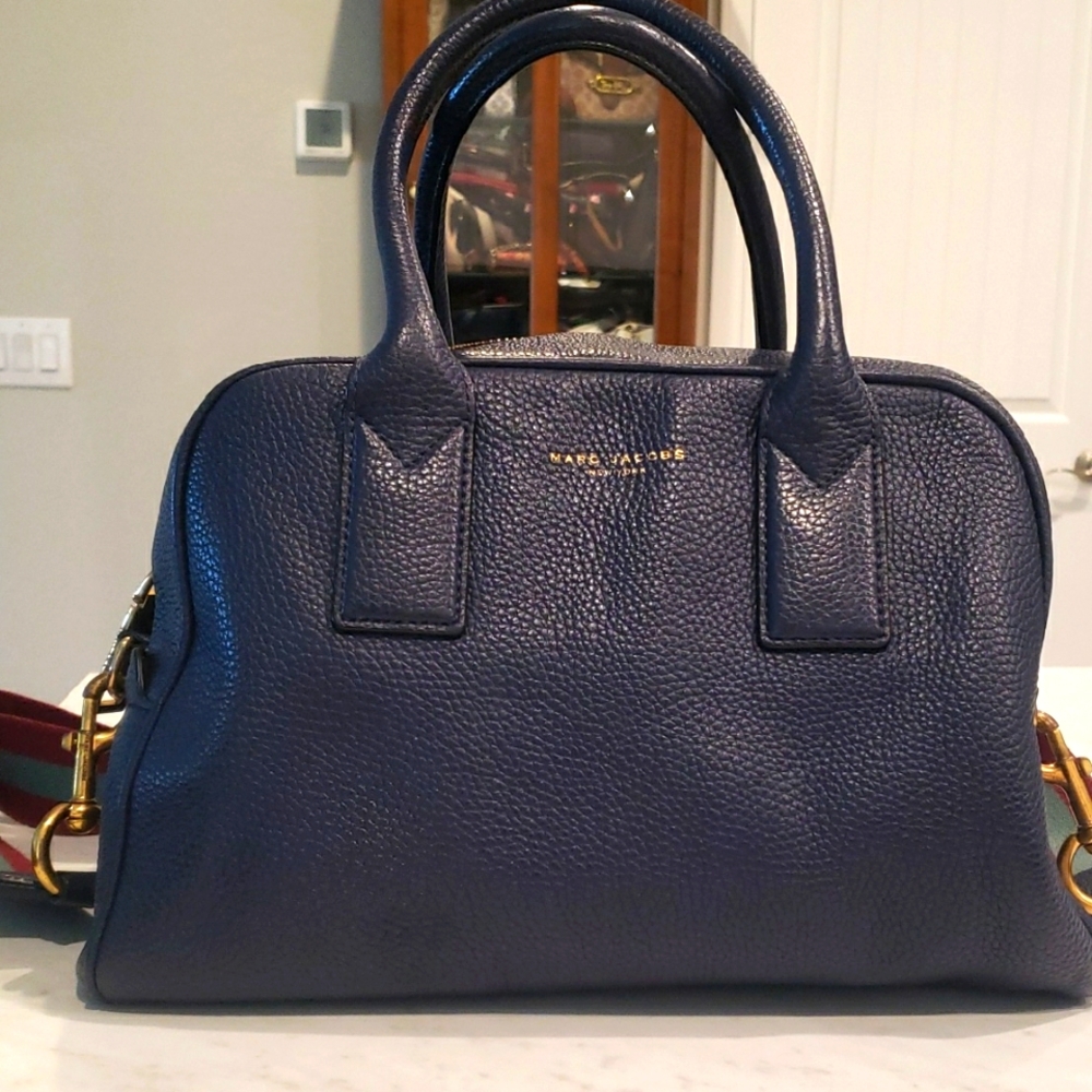 Marc Jacobs Dark Blue Satchel/Crossbody with Gold Accents Size Large